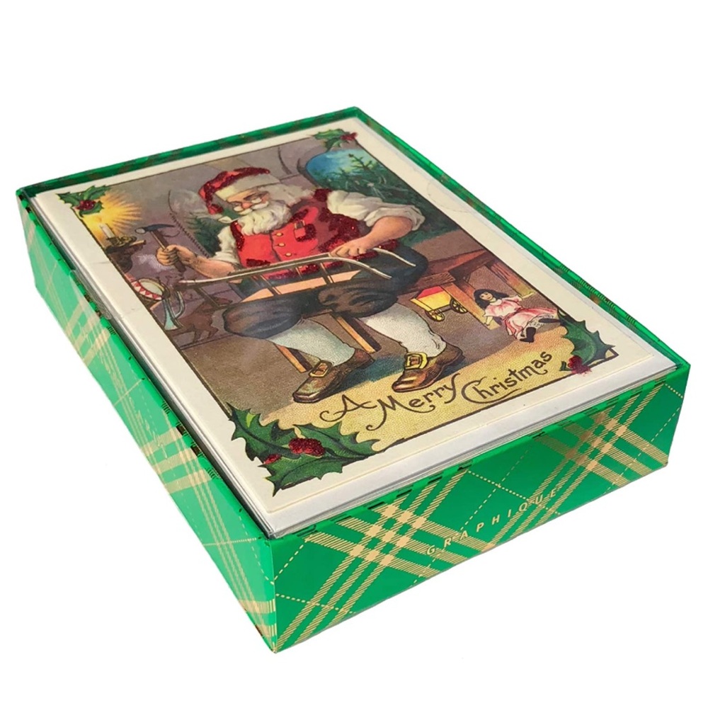 Graphique Santa’s Vintage Toy Workshop Christmas Cards, 15 ct